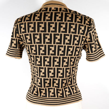 Fendi Zucca Knit Cotton Brown Women's Polo Shirt