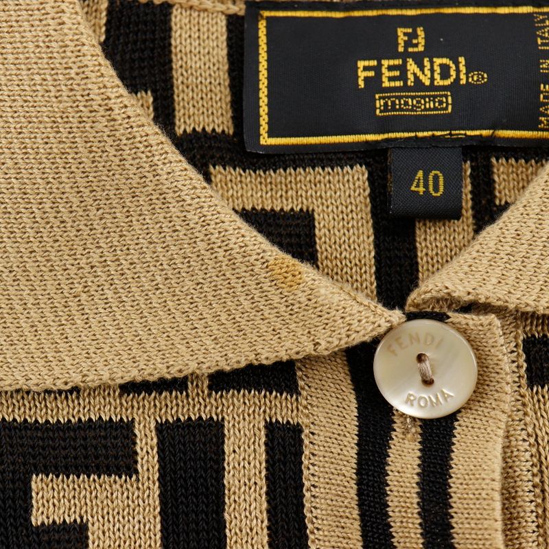 Fendi Zucca Knit Cotton Brown Women's Polo Shirt