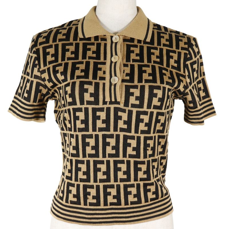 Fendi Zucca Knit Cotton Brown Women's Polo Shirt