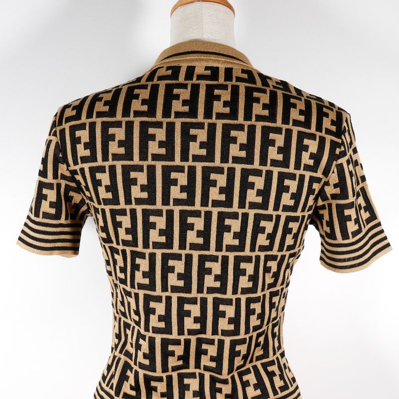 Fendi Zucca Knit Cotton Brown Women's Polo Shirt