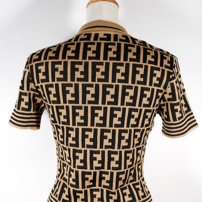 Fendi Zucca Knit Cotton Brown Women's Polo Shirt