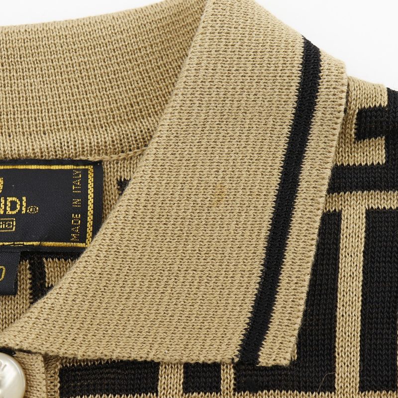 Fendi Zucca Knit Cotton Brown Women's Polo Shirt