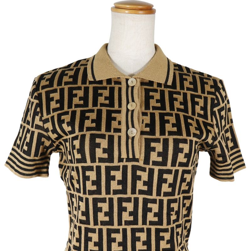 Fendi Zucca Knit Cotton Brown Women's Polo Shirt