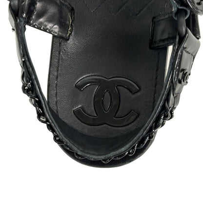 Chanel Sandals 37 C Women's - G33800 Black Here Mark Chain Leather