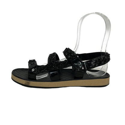 Chanel Sandals 37 C Women's - G33800 Black Here Mark Chain Leather