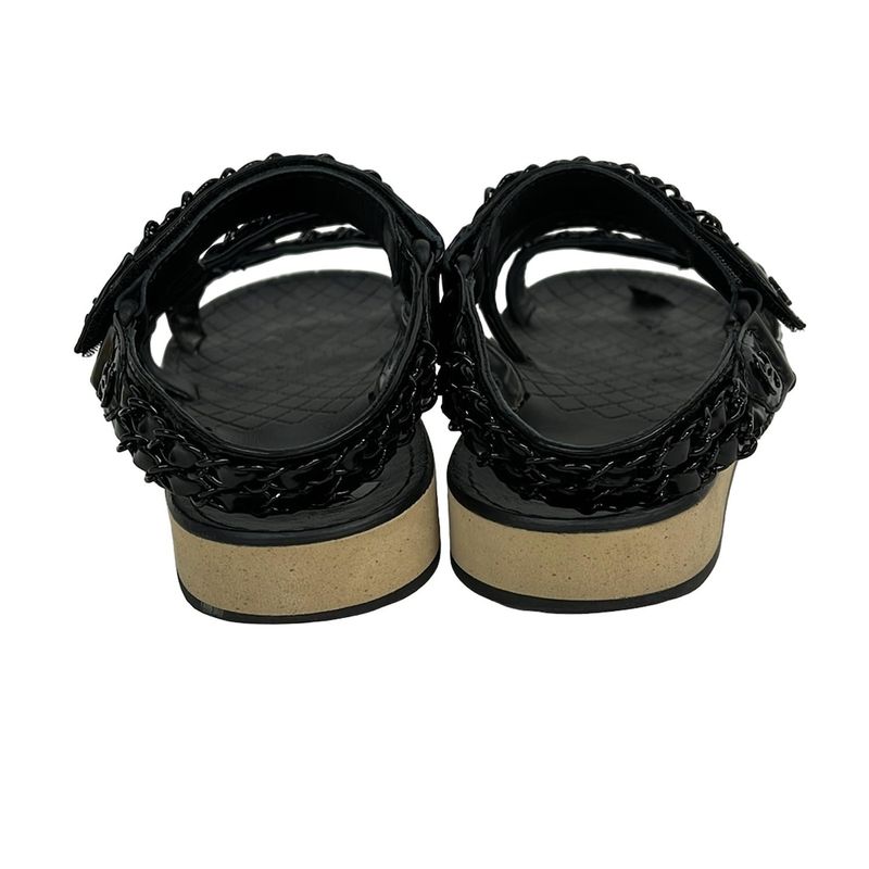 Chanel Sandals 37 C Women's - G33800 Black Here Mark Chain Leather