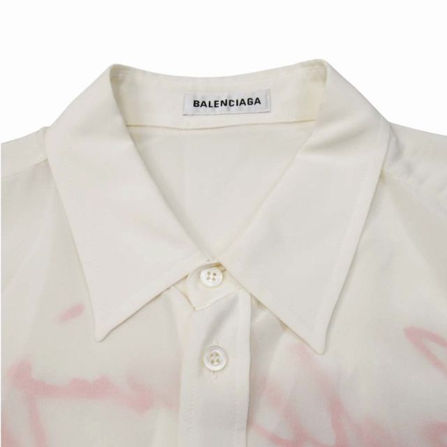 19aw Balenciaga Lipstick Logo Print Shirt Silk Chiffon Blouse Oversize 32 Ivory