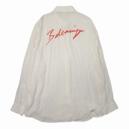 19aw Balenciaga Lipstick Logo Print Shirt Silk Chiffon Blouse Oversize 32 Ivory