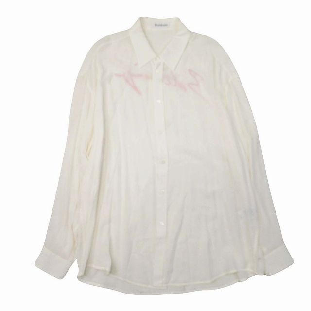 19aw Balenciaga Lipstick Logo Print Shirt Silk Chiffon Blouse Oversize 32 Ivory