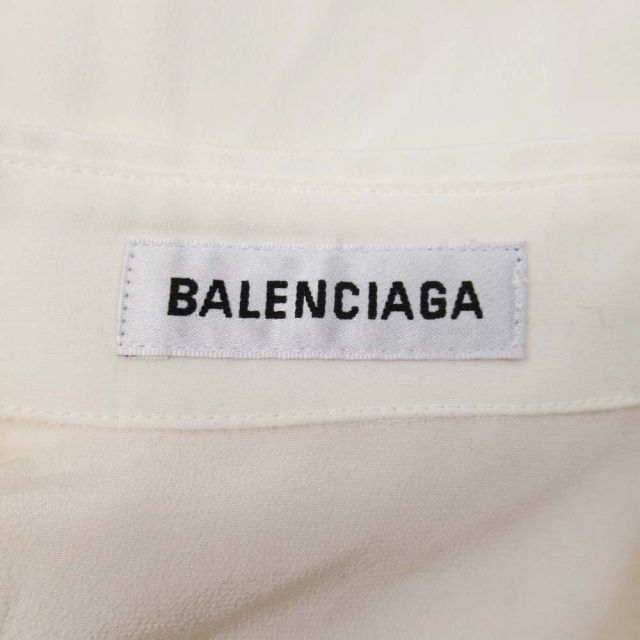 19aw Balenciaga Lipstick Logo Print Shirt Silk Chiffon Blouse Oversize 32 Ivory