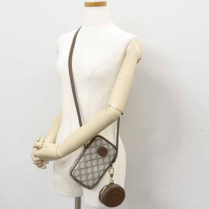 Gucci Interlocking G Mini Shoulder Bag GG Supreme Canvas Leather Beige