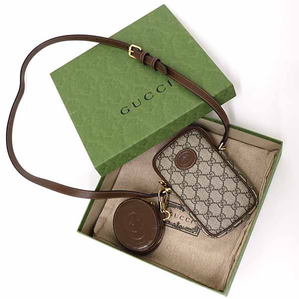 Gucci Interlocking G Mini Shoulder Bag GG Supreme Canvas Leather Beige