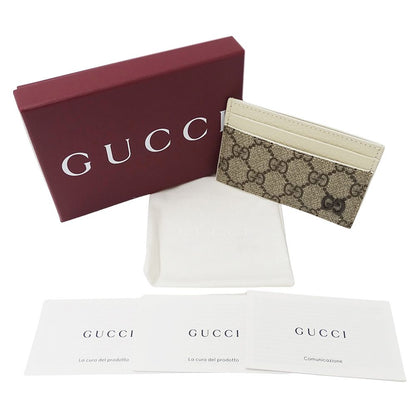 Gucci Card Case Women'S Men'S Brand Gg Supreme Leather Beige Brown White 768248