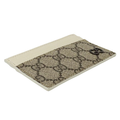 Gucci Card Case Women'S Men'S Brand Gg Supreme Leather Beige Brown White 768248