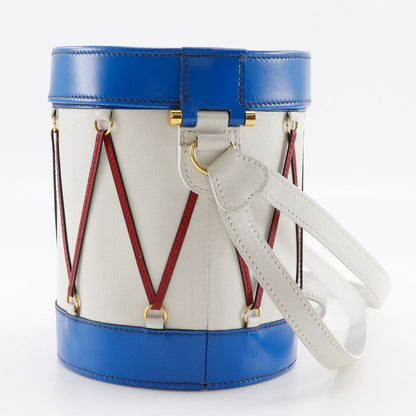 Hermes Tambour Vaugrene X Box Calf White Blue Red S Women's Shoulder Bag