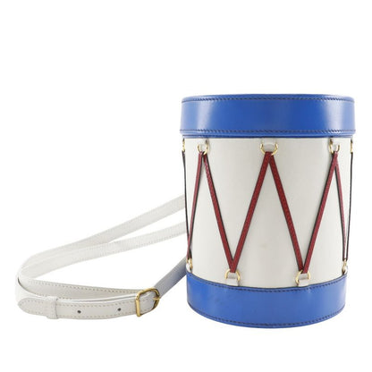 Hermes Tambour Vaugrene X Box Calf White Blue Red S Women's Shoulder Bag