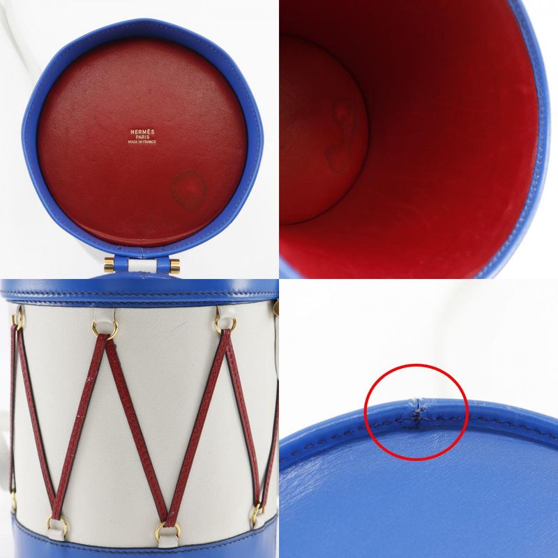 Hermes Tambour Vaugrene X Box Calf White Blue Red S Women's Shoulder Bag