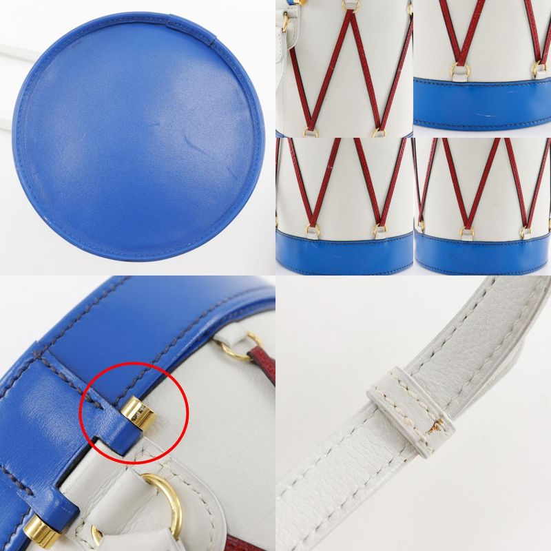 Hermes Tambour Vaugrene X Box Calf White Blue Red S Women's Shoulder Bag