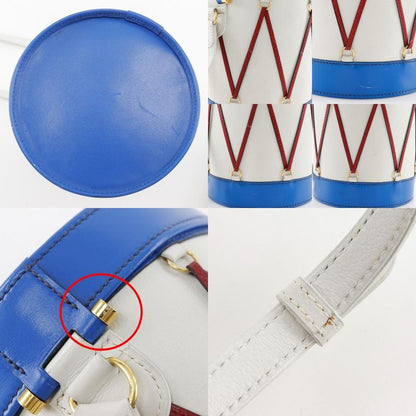 Hermes Tambour Vaugrene X Box Calf White Blue Red S Women's Shoulder Bag