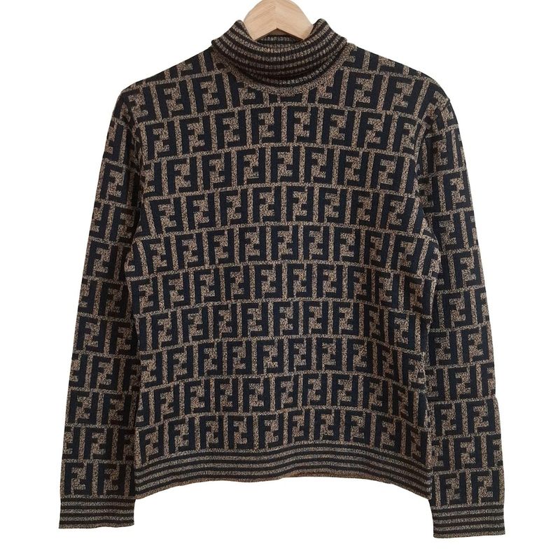 Fendi Long Sleeve Sweater Size 44 (J) Women's - Black X Beige Turtleneck Zucca