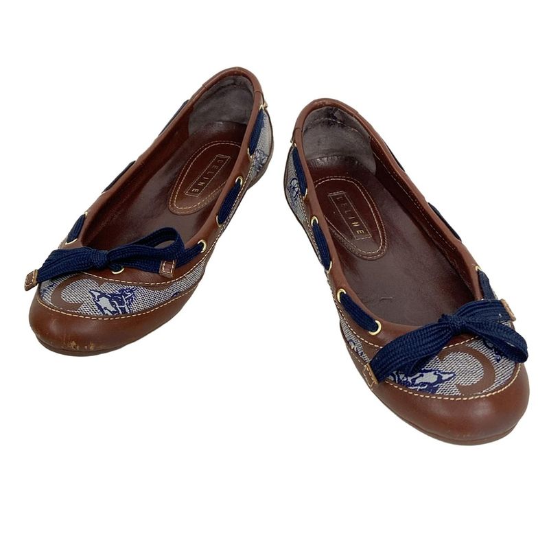 Celine Flat Shoes 35 Women's - Brown X Navy X White Horse Carriage Leather