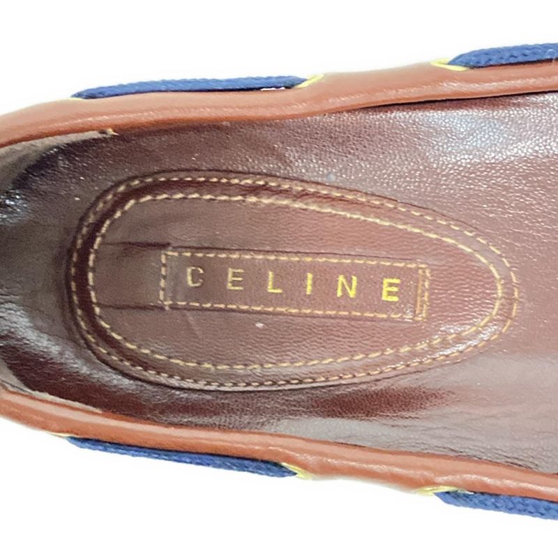 Celine Flat Shoes 35 Women's - Brown X Navy X White Horse Carriage Leather