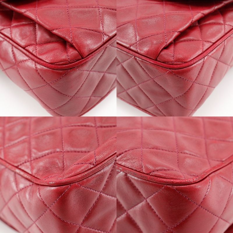 Chanel Matelasse Coco Mark Fringe Vintage Lambskin Red Women's Shoulder Bag