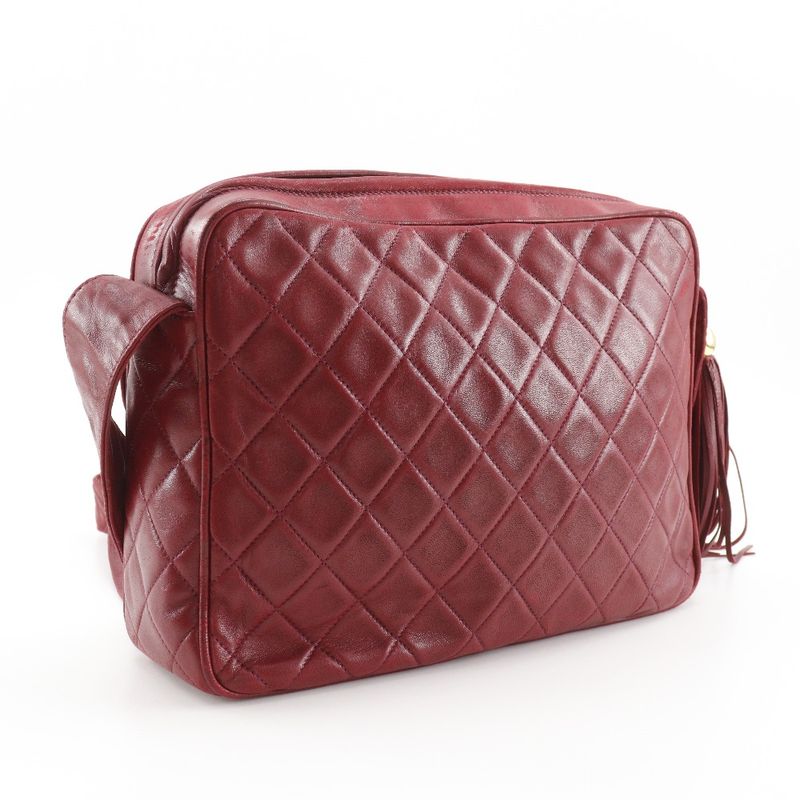 Chanel Matelasse Coco Mark Fringe Vintage Lambskin Red Women's Shoulder Bag