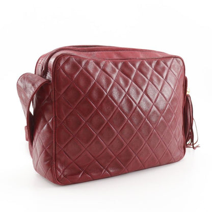 Chanel Matelasse Coco Mark Fringe Vintage Lambskin Red Women's Shoulder Bag