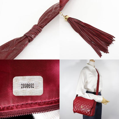 Chanel Matelasse Coco Mark Fringe Vintage Lambskin Red Women's Shoulder Bag