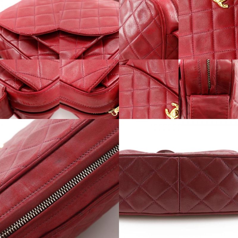 Chanel Matelasse Coco Mark Fringe Vintage Lambskin Red Women's Shoulder Bag