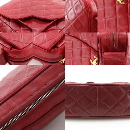 Chanel Matelasse Coco Mark Fringe Vintage Lambskin Red Women's Shoulder Bag