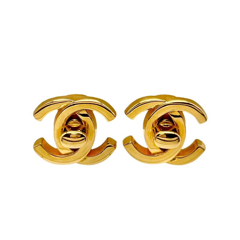 Chanel Coco Mark Turnlock Earring Unisex Vintage
