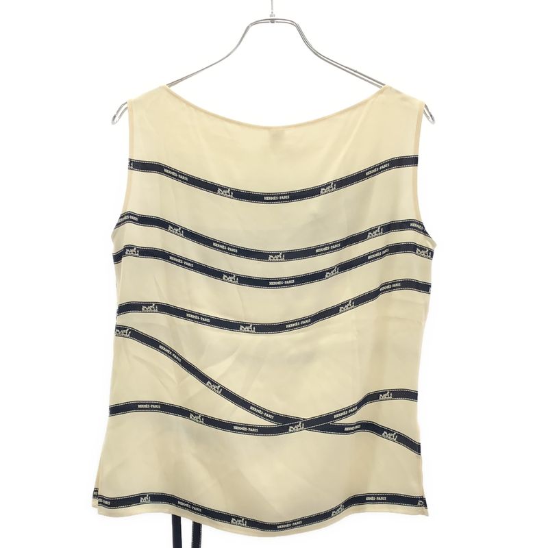 Hermes Bolduc Ribbon Silk Sleeveless Tops Ivory 40