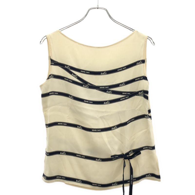 Hermes Bolduc Ribbon Silk Sleeveless Tops Ivory 40