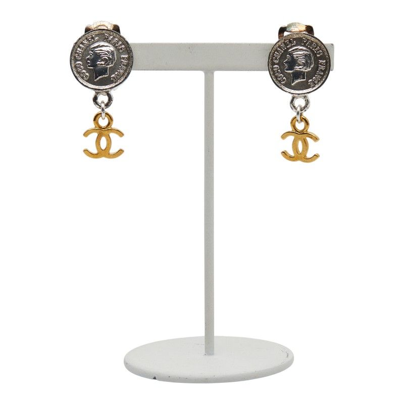 Chanel Vintage Coco Mark Silver Gold Metal Plated Ladies Chanel