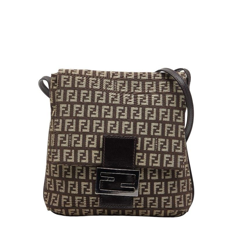 Fendi Zucchino Brown Canvas Leather Women's Fendi
