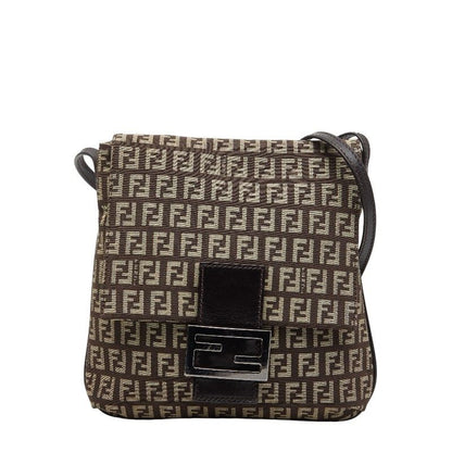 Fendi Zucchino Brown Canvas Leather Women's Fendi