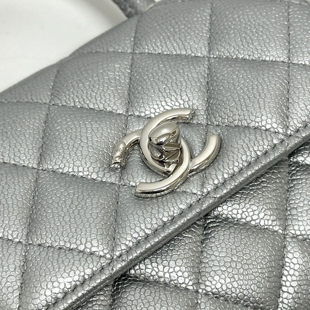 Chanel Handbag Coco Handle Caviar Skin Silver