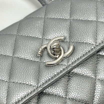 Chanel Handbag Coco Handle Caviar Skin Silver