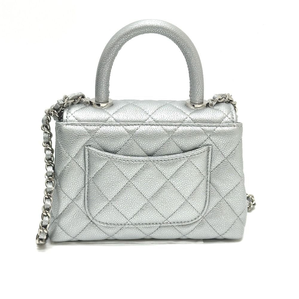 Chanel Handbag Coco Handle Caviar Skin Silver