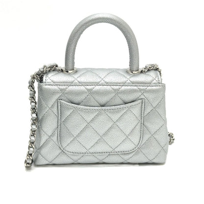 Chanel Handbag Coco Handle Caviar Skin Silver
