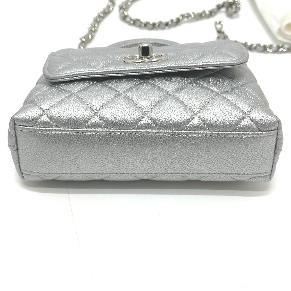 Chanel Handbag Coco Handle Caviar Skin Silver