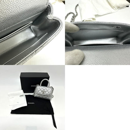 Chanel Handbag Coco Handle Caviar Skin Silver
