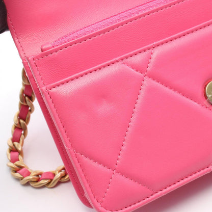 Chanel Shoulder Bag 19 Dizneuf Pink Leather Chanel19 Matelasse Chain Wallet