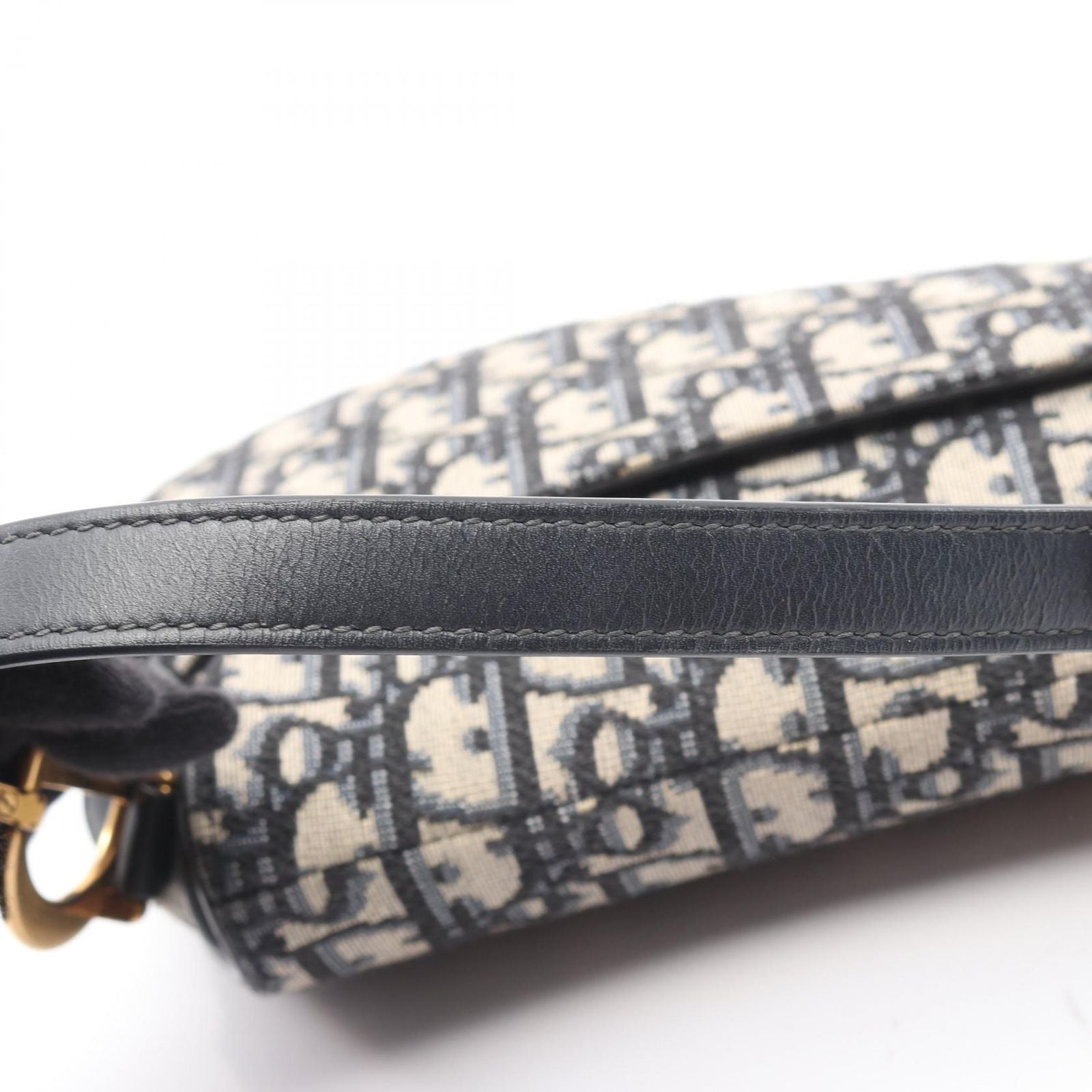 Dior Handbag Saddle Bag Mini Oblique Jacquard Navy Canvas Leather Oblique