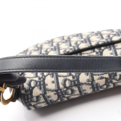 Dior Handbag Saddle Bag Mini Oblique Jacquard Navy Canvas Leather Oblique