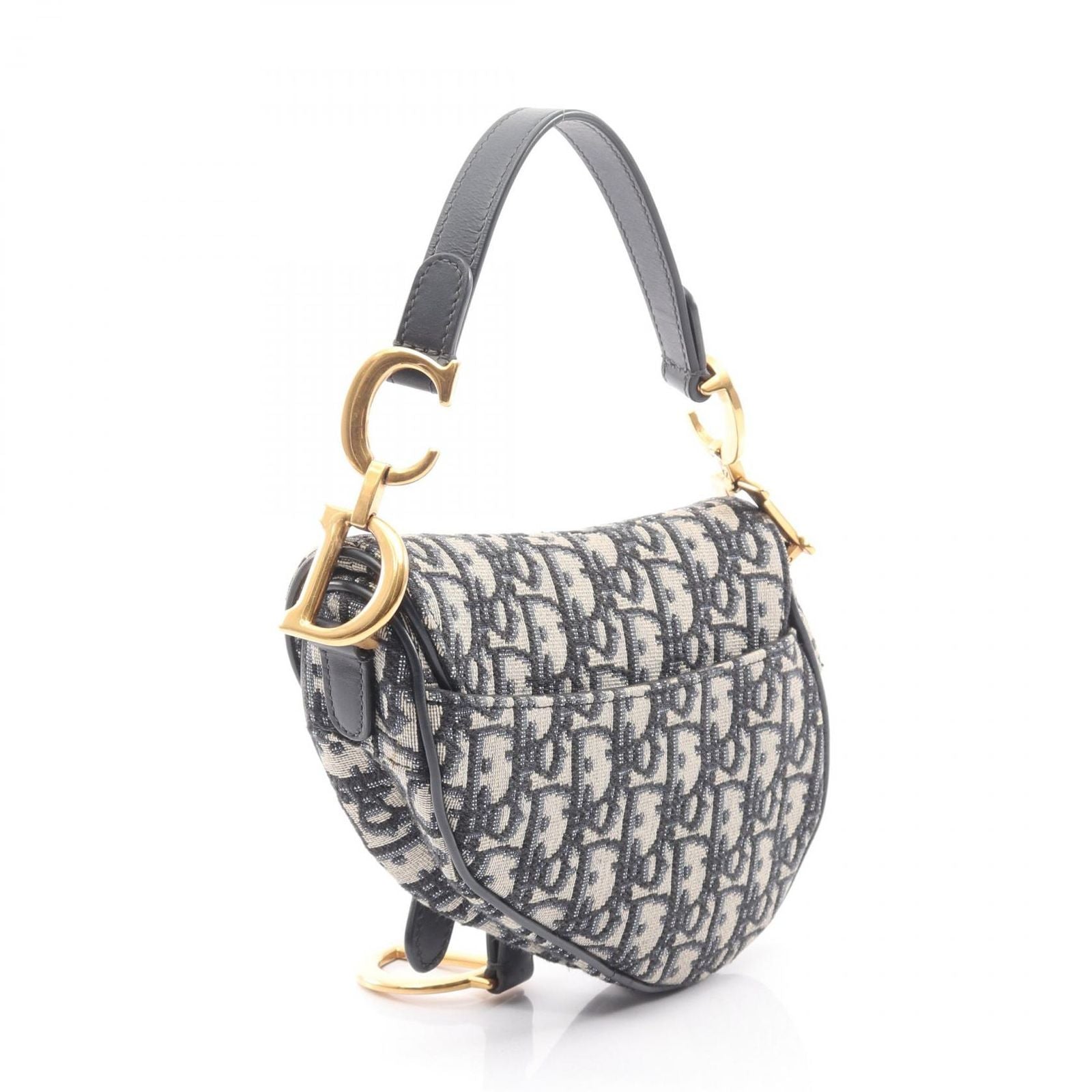 Dior Handbag Saddle Bag Mini Oblique Jacquard Navy Canvas Leather Oblique
