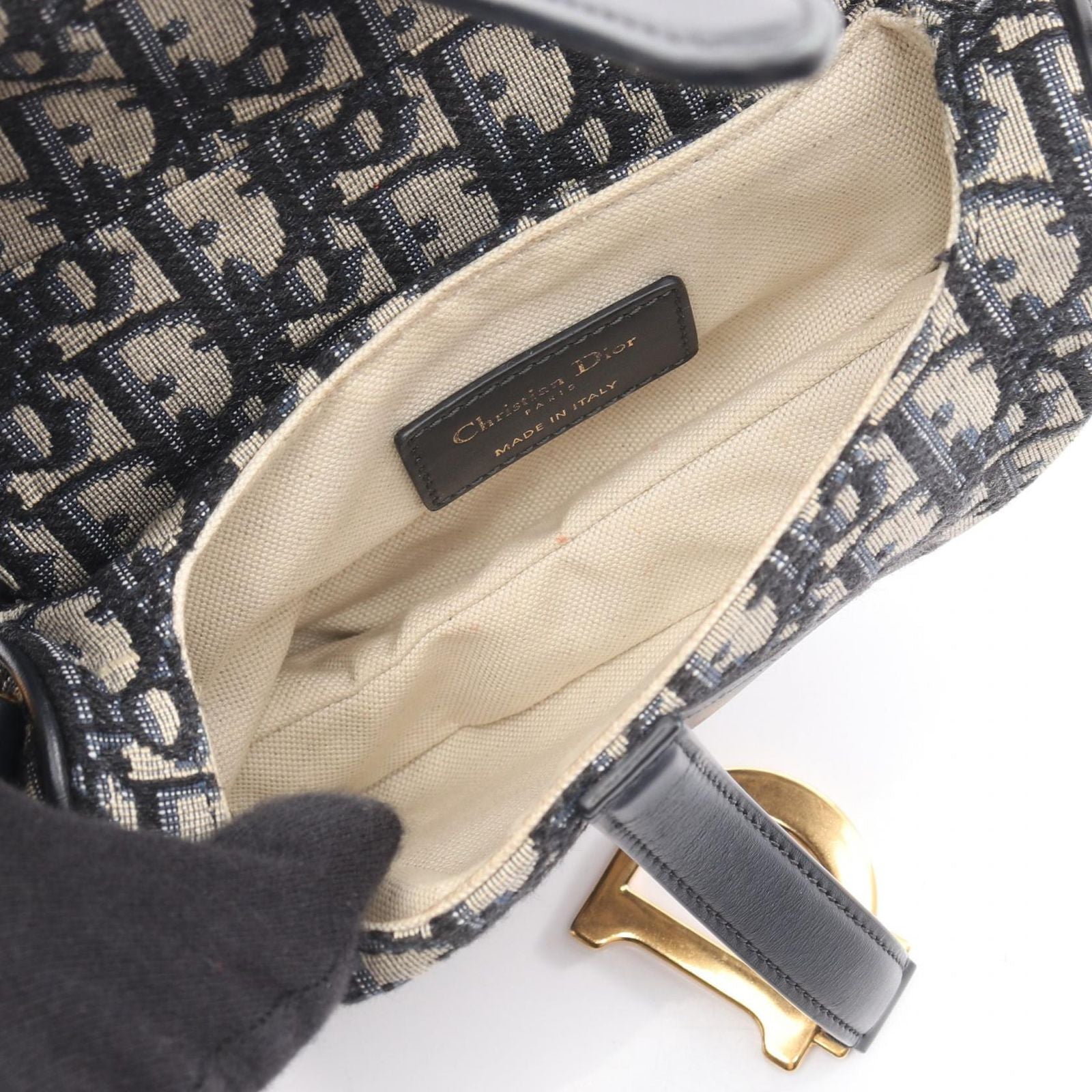 Dior Handbag Saddle Bag Mini Oblique Jacquard Navy Canvas Leather Oblique