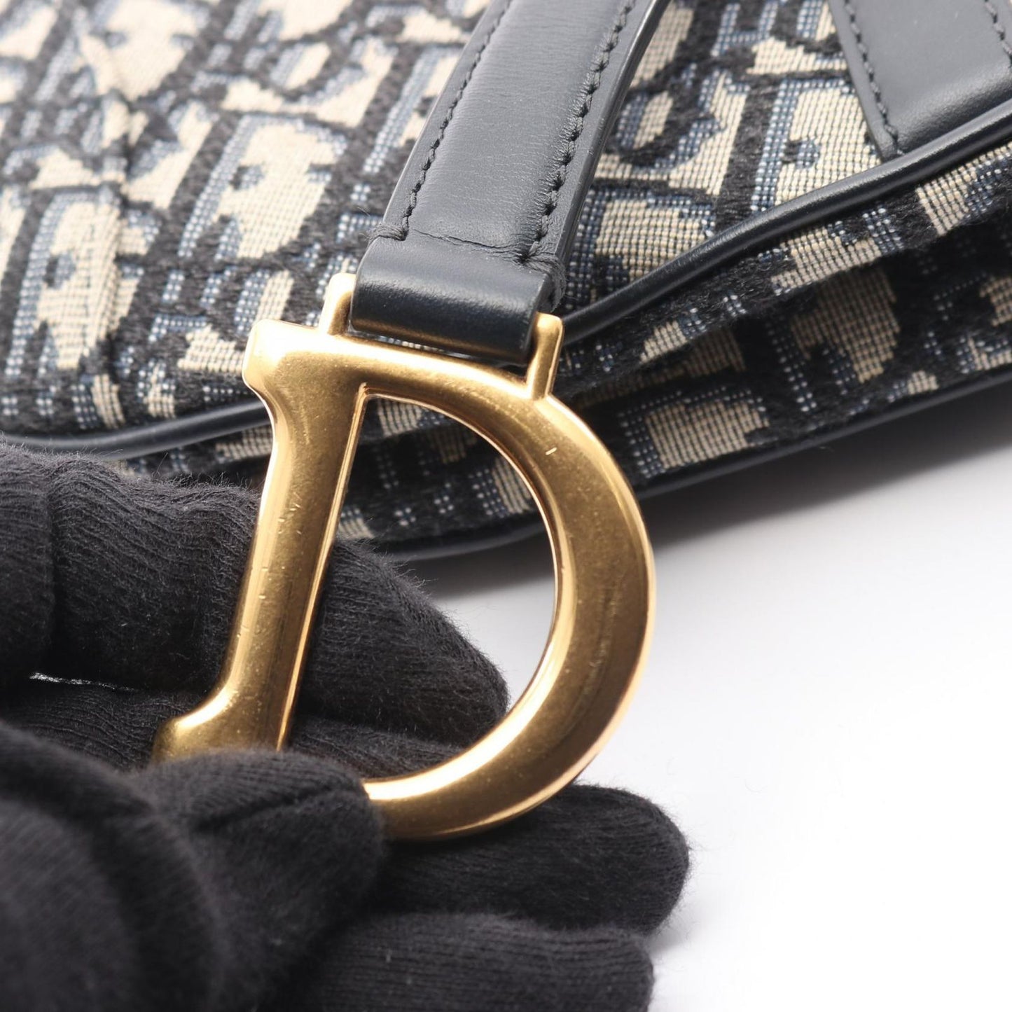 Dior Handbag Saddle Bag Mini Oblique Jacquard Navy Canvas Leather Oblique